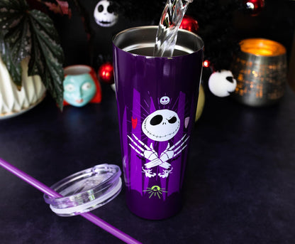 Disney The Nightmare Before Christmas Purple Stainless Steel Travel Tumbler With Lid and Straw | Holds 22 Ounces
