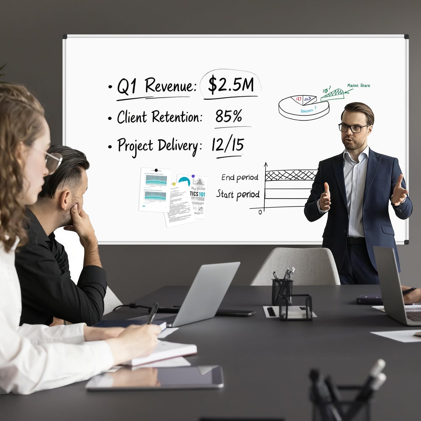 XBoard Magnetic Dry Erase Board 96 x 48 Inches Wall-Mounted, 4'x8' Presentation Whiteboard with Marker Tray, Aluminum Frame White Board for School Office