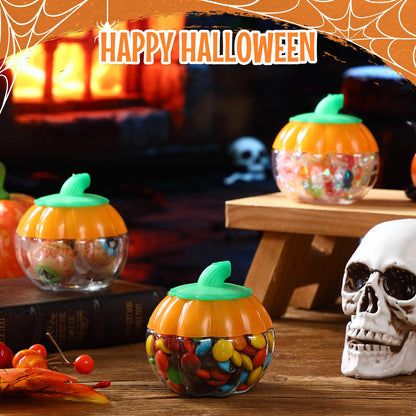 Baderke 30 Pcs 6.8 Oz/ 200ml Plastic Pumpkin Jar with Lids Halloween Pumpkin Candy Jar Small Cookie Containers Clear Potion Bottles for Drinking Thanksgiving Gift Autume Party Decoration