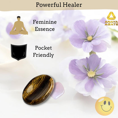 Anaya Agate Tiger Eye Worry Stones Certified Crystal Thumb Worry Stone for Anguish, Relaxing and Soothing Balance Stones for Meditation, Stress Relief Crystals and Healing Stones for Men, Women