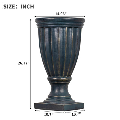 Christopher Knight Home 26.77 Inch Tall Fluted Pedestal Urn Planter MGO Outdoor Flower Pot Faux Stone Garden Planter for Patio Porch Entryway Decor, Antique Green