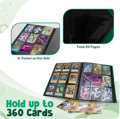Card Binder, 9 Pocket Trading Card Album Folder,20 Pages, 360 Card Capacity Sports Card Binder, Premium Card Binders Compatible with MTG, TCG, Baseball Cards (Green)