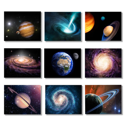 YUESJGM Outer Space Posters Planet Painting Galaxy Pictures Nebula Wall Art Kids Bedroom Outer Space Room Decor Interstellar Posters Living Room and Home Decoration Set of 9(8x10 inches) Unframed