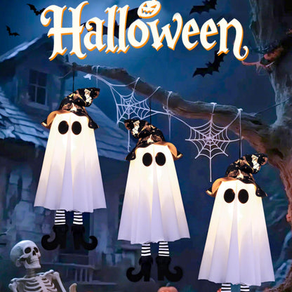 Set of 3 Halloween Hanging Ghosts, Halloween Decorations Witch Hat Lights, Outdoor Glowing Ghost for Yard Patio Garden Tree