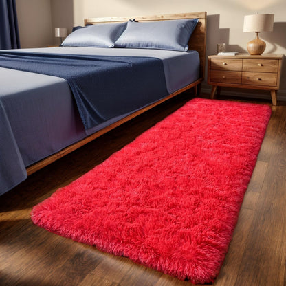 GREFFY Soft Runner Rugs for Bedroom, 2x6 Ft Hallways Modern Plush Red Shag Carpet, Non Slip Dorm Bedside Shaggy Rug for Living Room, Indoor Long Nursery Kids Girls Teen Room Aesthetic Home Decor