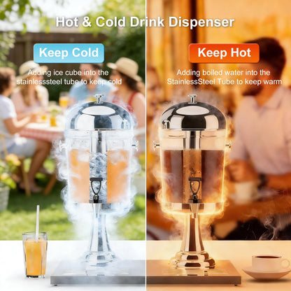 Mofund 2.2 Gallon Iced Beverage Drink Dispenser, Stainless Steel Water Jar with Stand, Iced Beverage Drink Dispenser for Parties, Commercial Hot Cold Juice, Hot & Cold Drinks