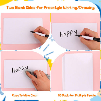 Set of 50 Small White Board Dry Erase Boards Classroom Pack Mini White Boards 9" x6” Double Sided Personal Whiteboards for Students Teachers School Office Supplies Lapboards