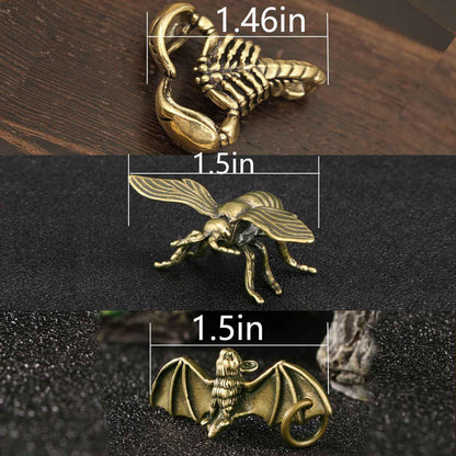 3PC Bee Scorpion Bat Sculpture Solid Metal Brass Animal Figurine Mini Insect Statue Ornament for Home Office Garden Desktop Decor Scene Decoration (Bees + Bats + Scorpions)