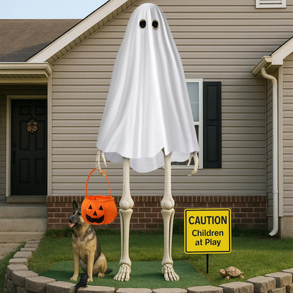 Cozypower 12 ft Skeleton Costume Accessories, Halloween Skeleton Ghost Outfit Set, Includes White Ghost Clothing and Pumpkin Basket for Giant Sized Halloween Garden Outdoor Decor
