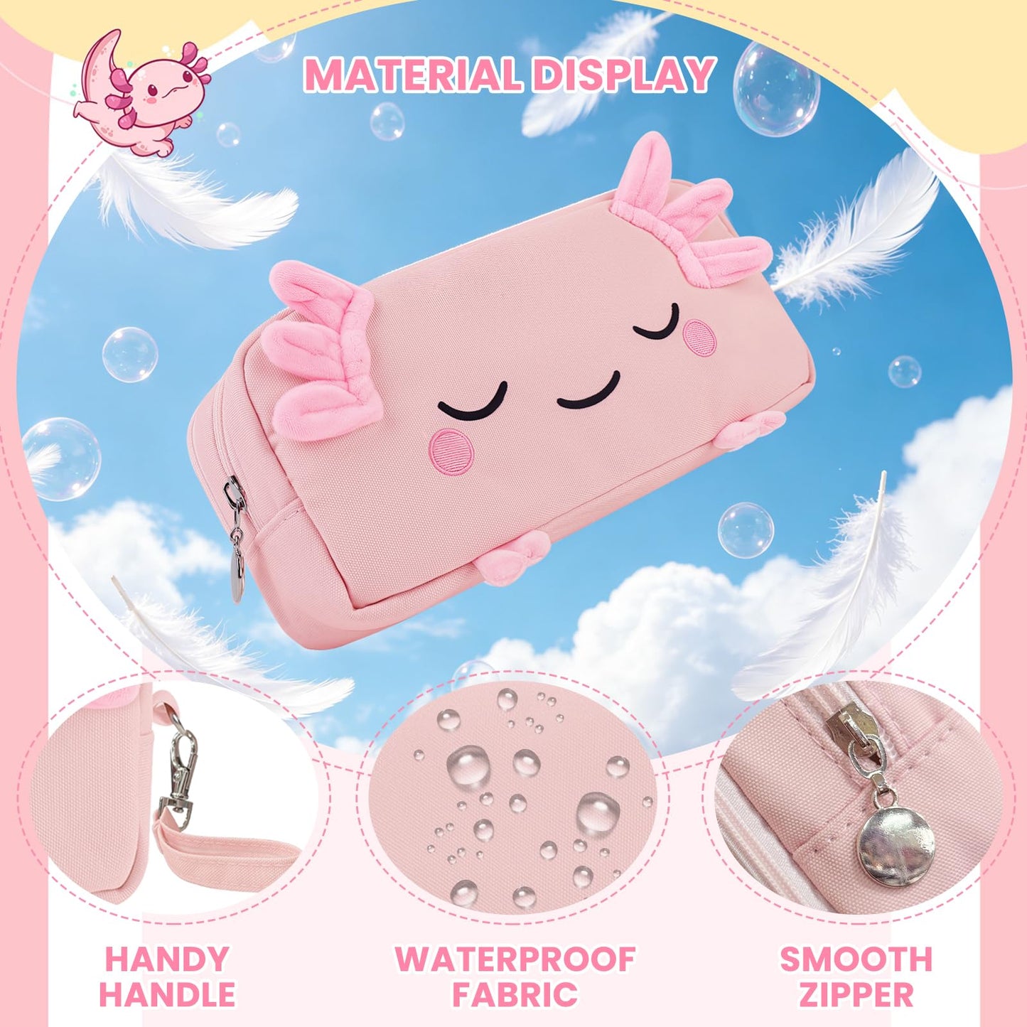 EHZYP Axolotl Pencil Case, Pencil Case For Girls Kids, Salamander Pen Box For School, Large Capacity Pen Pouch,School Supplies Bag for Kids (Pink)