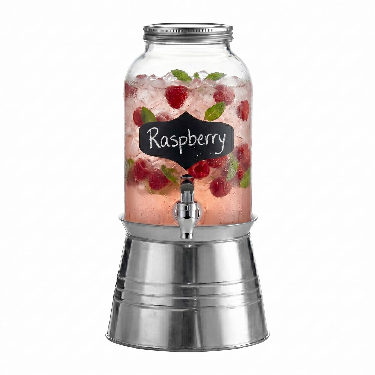 Style Setter Bristol Beverage Dispenser with Blackboard and Ice Bucket Stand Cold Drink Wine Juice with 1 Gallon Capacity Glass Jug and Leak-Proof Acrylic Spigot Great for Parties, Weddings and More