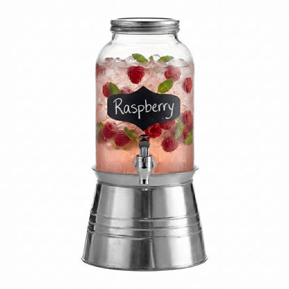 Style Setter Bristol Beverage Dispenser with Blackboard and Ice Bucket Stand Cold Drink Wine Juice with 1 Gallon Capacity Glass Jug and Leak-Proof Acrylic Spigot Great for Parties, Weddings and More