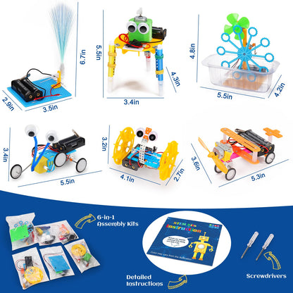 STEM Robotics Kit 6 Set Science Experiments Project Activities Toys for Kids 4-8 8-12 Engineering Building Electronic Motor Robot Kid Craft Boy Girl 5 6 7 8 9 10 12 Year Old Outdoor Toy