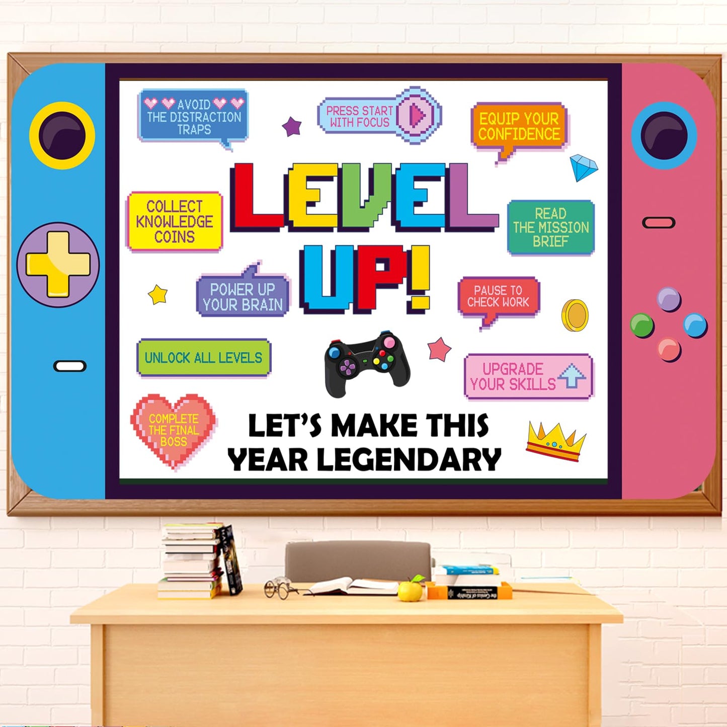 Video Game Growth Mindset Bulletin Board Decorations Set with Borders Level up Motivational Cutouts Decor for Teachers Back to School Bulletin Board for Class School Classroom Chalkboard Wall Decor