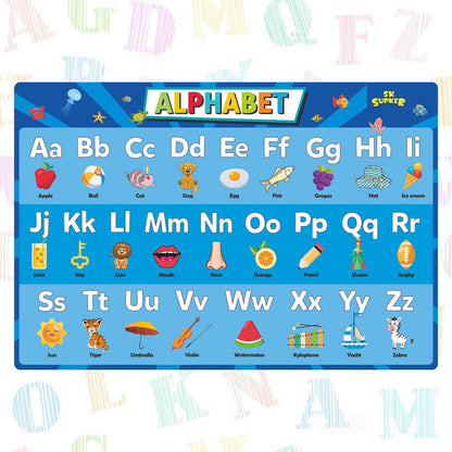 SK SUPKER 4Pack ABC Alphabet Chart + Numbers 1-100 + Shapes + Colors Poster Set, Alphabet Learning Posters-Classroom Wall Decor Art (17 x 11inch)