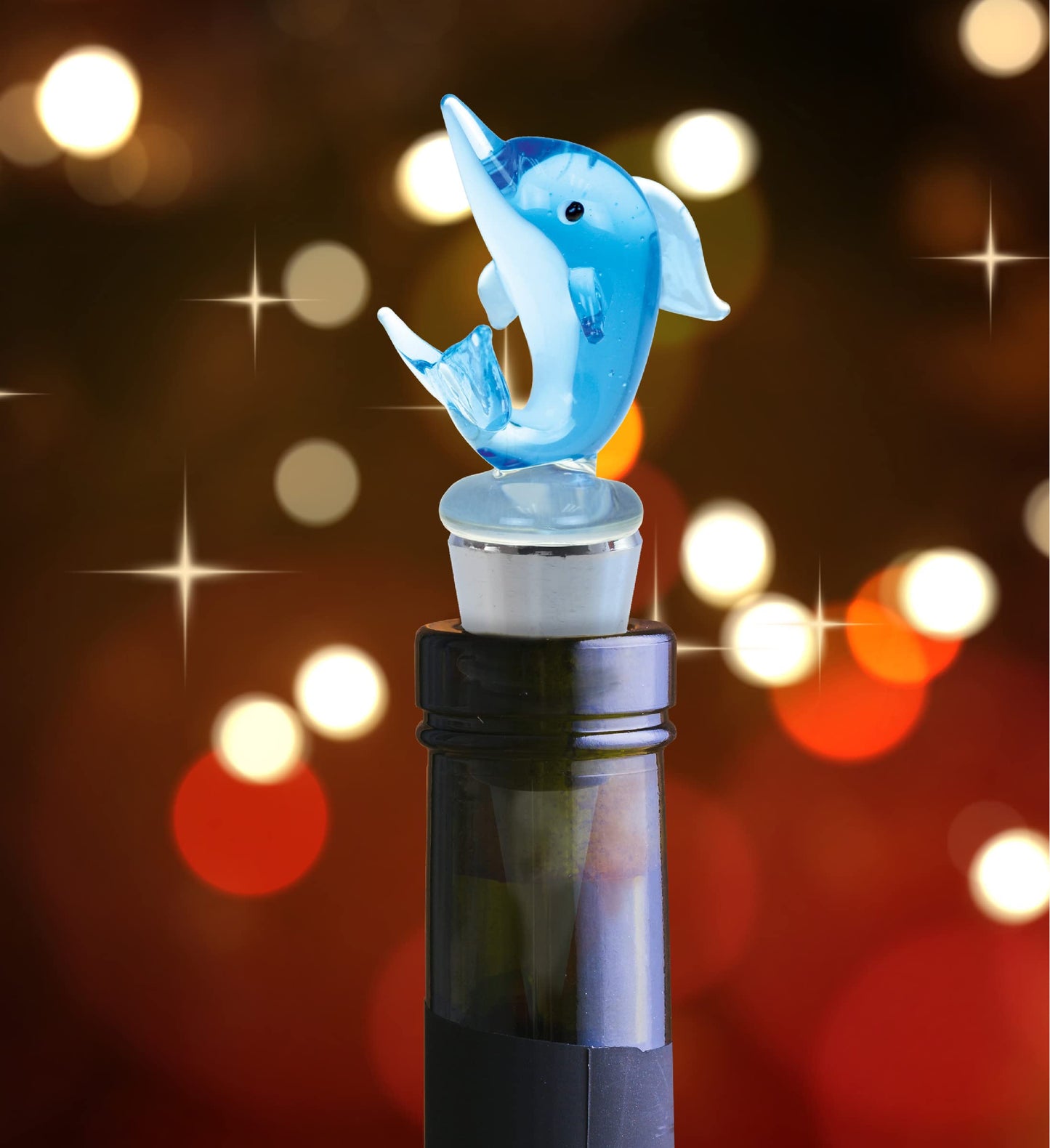 Cheers Dolphin Glass Wine Stopper – Elegant Vacuum Seal Reusable Nautical Ocean Life Wine Bottle Stopper – Airtight Leak Proof Bottle Topper Cork Plug, Cute Home Decor & Bar Tool Accessory Gift