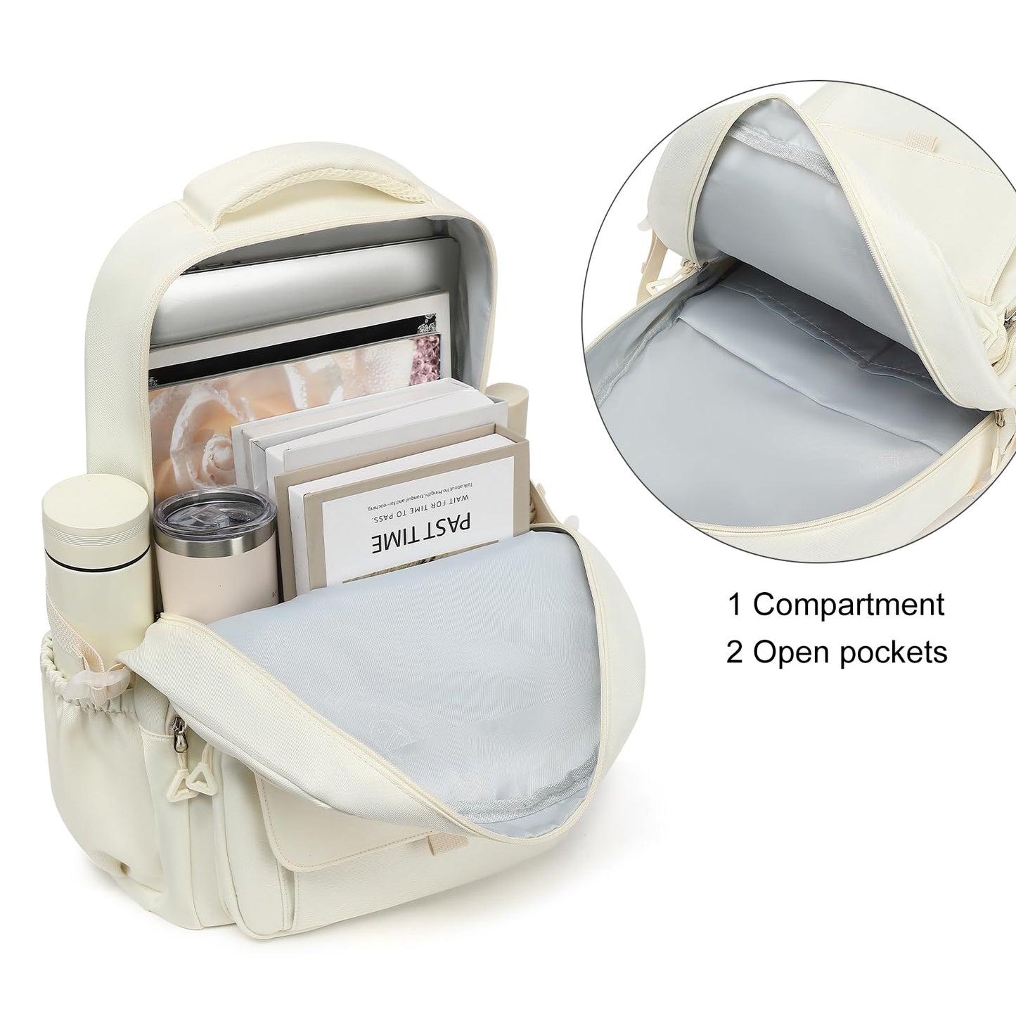 Phaoullzon Girls School Backpack for Boys, College Aesthetic Laptop Teen Bookbag for Travel,Beige