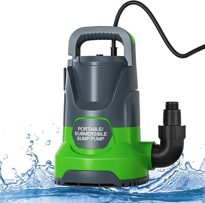 Sump Pump 1HP Submersible Water Pump 3700GPH Electric Portable Transfer Water Pump for Pool Draining Basement, Green
