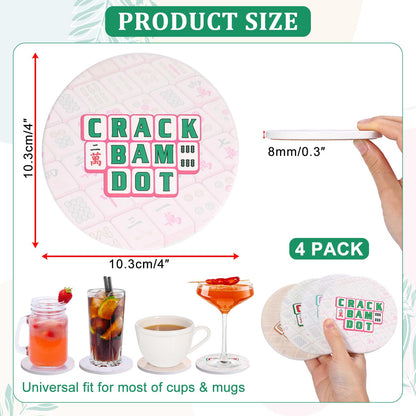 Hoowen Mahjong Coasters with Holder, Ceramic Coasters for Drinks Set of 4, Absorbent Round Coasters, Mahjong Gift and Accessories for Most Cups, Table Game Housewarming Party Supplies