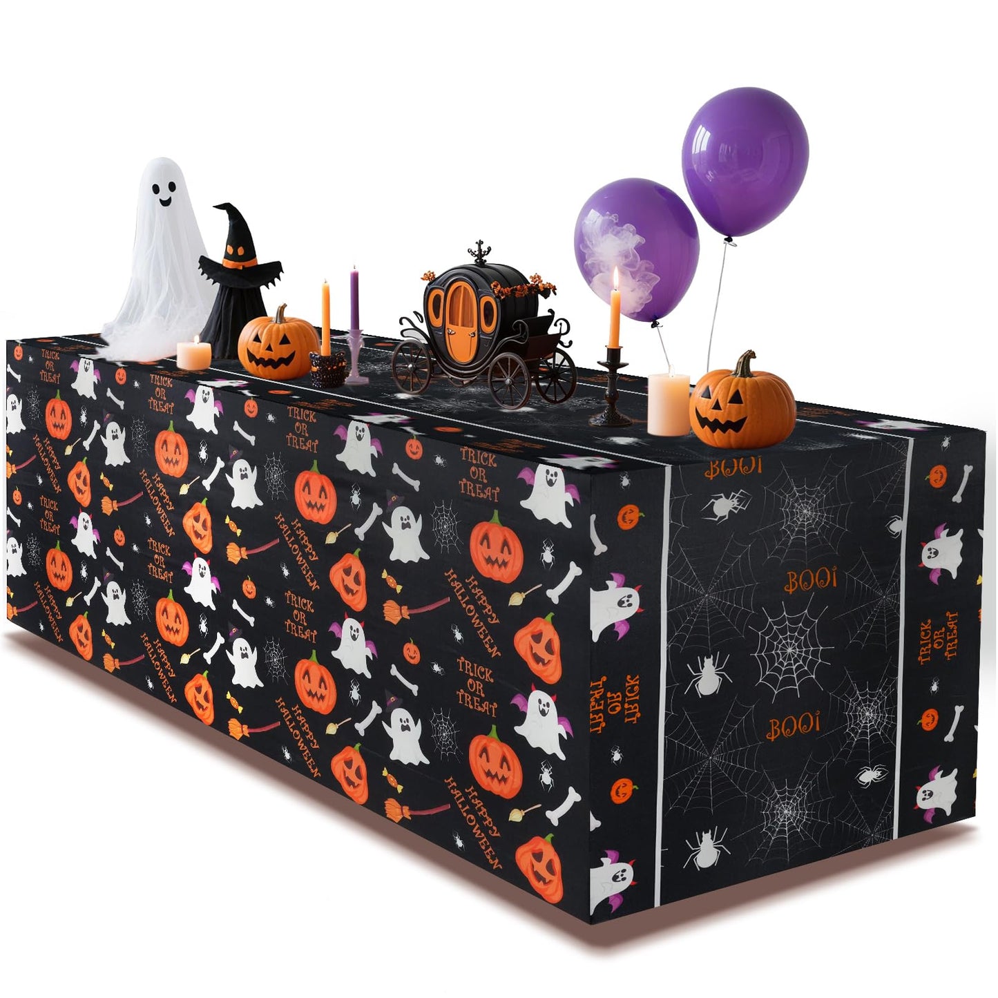xbaiyanr 6FT Halloween Tablecloth,Pumpkin Spider Web Ghost Table Cloth for Halloween Party Decorations,Table Decor Indoor Outdoor Birthday Party Supplies(Black)