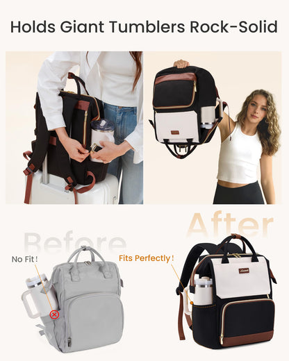 LOVEVOOK Laptop Backpack for Women with Giant Tumbler Holder Pocket, 15.6 inch Travel Work Bag Purse for Nurse Teacher, Waterproof Casual Daypack Bookbag for College Business