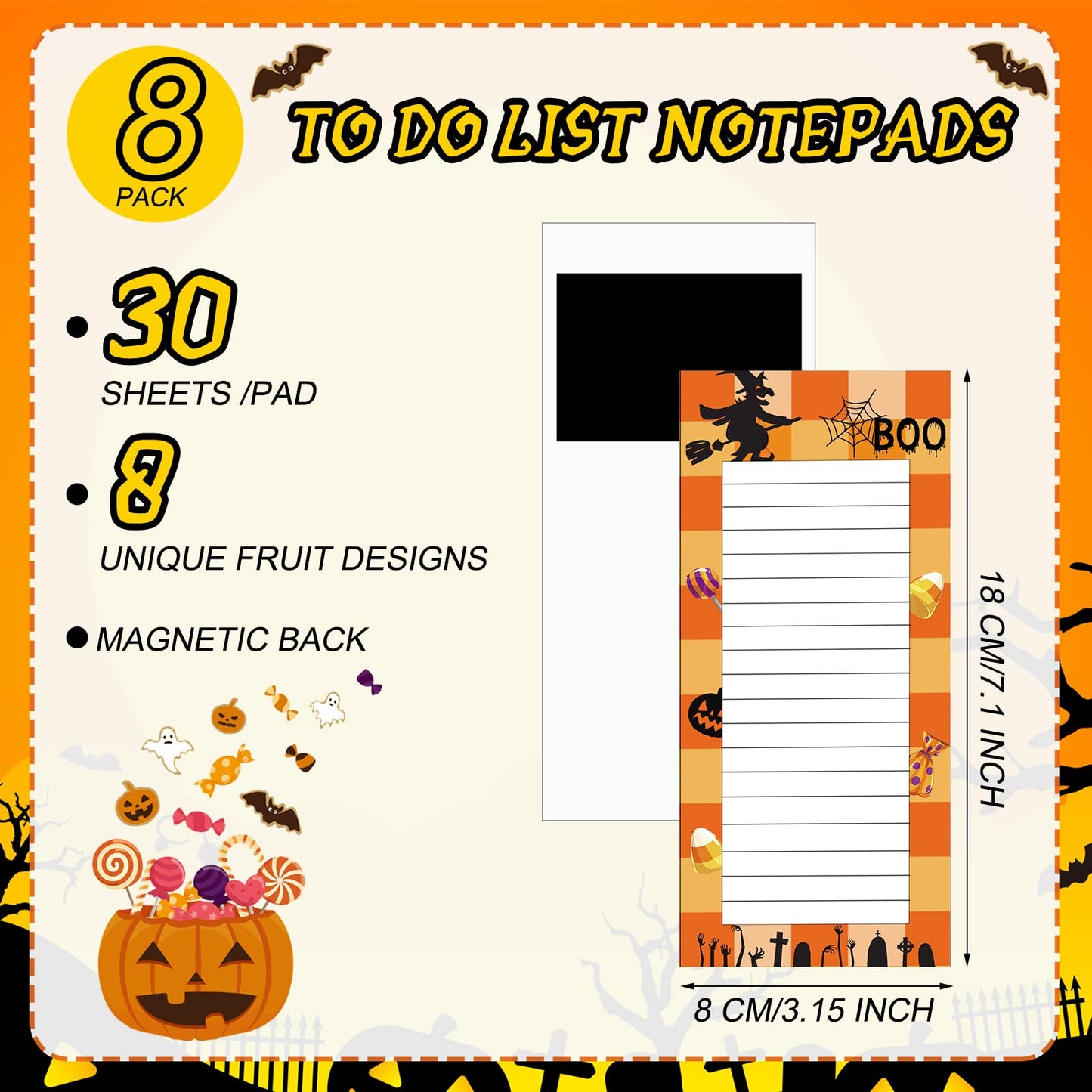 8 Pcs Halloween Magnetic Notepads with Pu Leather Pen Holder Magnetic To Do List Reminder Memo Pad Halloween Magnetic Grocery List Pad for Fridge Magnetic To Do List for Fridge Shopping Grocery Memo