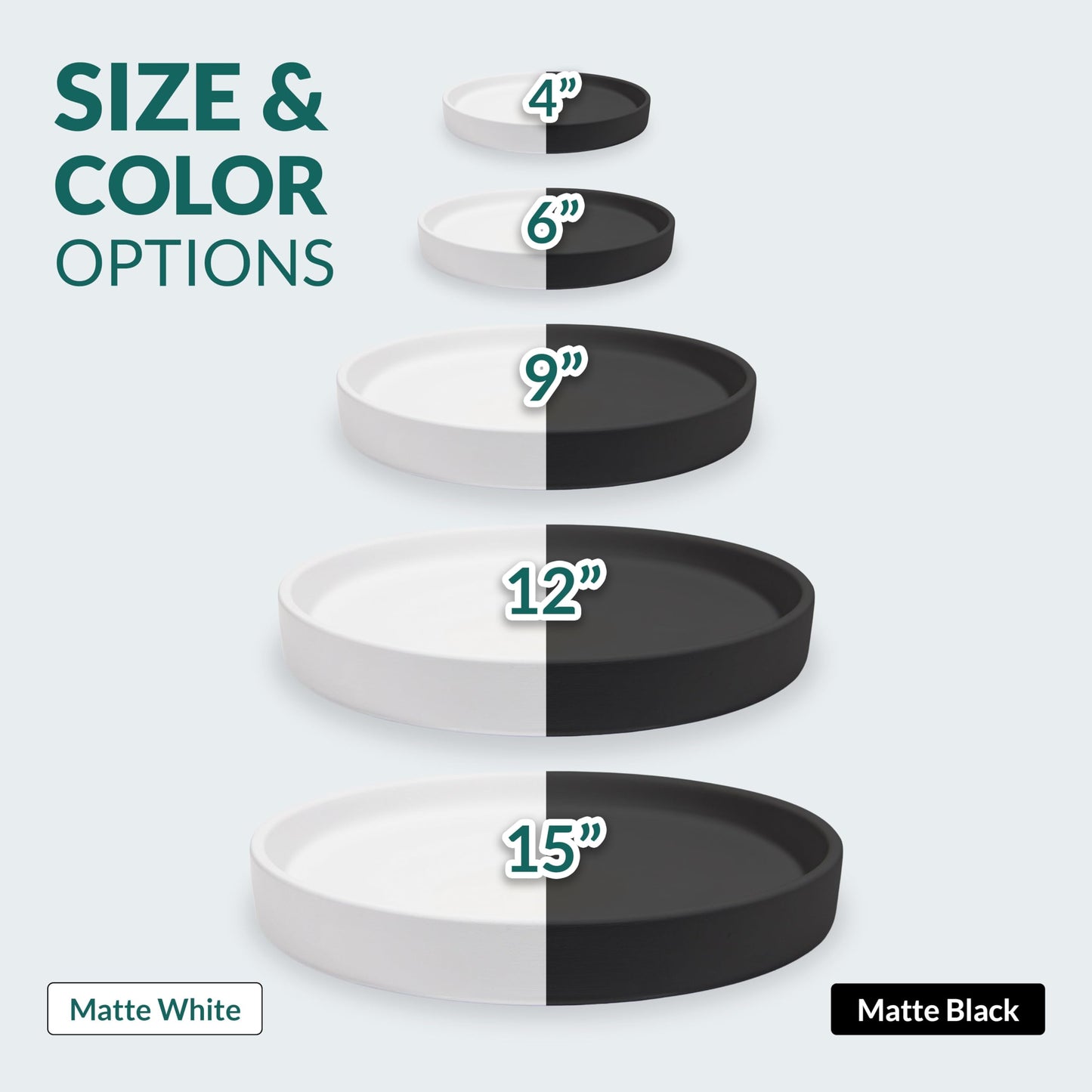 Willowy Heavy Duty Ceramic Plant Saucers for Indoors with Silicone Feet for Added Surface Protection - Scratch-Resistant Matte White, 10.75" at the Base or Less, Plant Water Catcher Tray