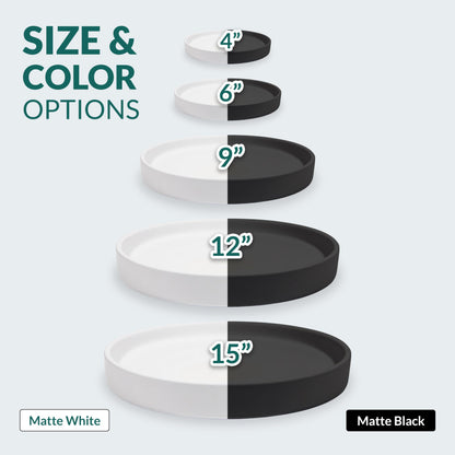 Willowy Heavy Duty Ceramic Plant Saucers for Indoors with Silicone Feet for Added Surface Protection - Scratch-Resistant Matte White, 10.75" at the Base or Less, Plant Water Catcher Tray
