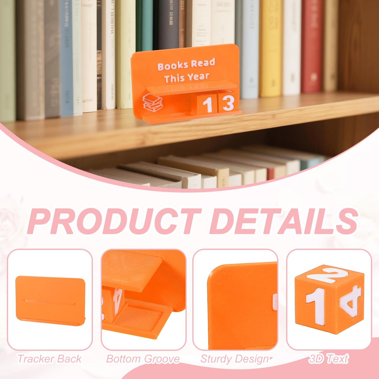 PATIKIL Books Read This Year Tracker, 3D Reading Challenge Counter Sign Library Bookshelf Decor Reading Challenge Number Up to 999 Books Gift for Reader Book Lovers Teachers, Orange