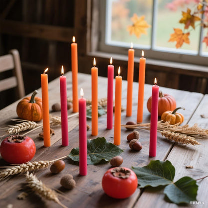 6-Pack Orange and 6-Pack Hot Pink Taper Candles, 10 Inch Unscented Dripless Candlesticks, Long-Lasting Burn Time of 7-8 Hours, Perfect for Home Décor Dinner Party