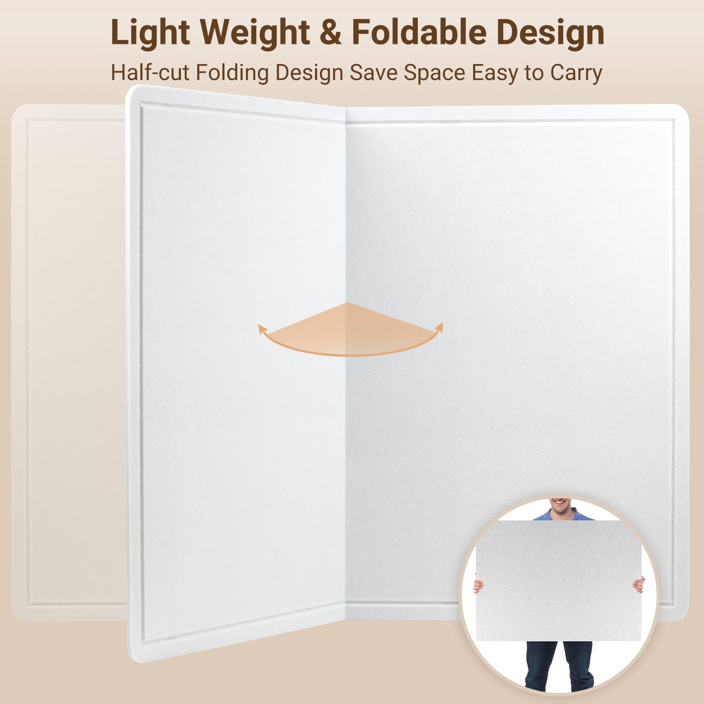 AKTOP Bulletin Board, 24" x 16" Foldable Felt Notice Pin Board for Wall, Decorative CorkBoard Photo Display Board with Self-Adhesive Tape, Vision Board Cork Board Alternative with 25 Pushpins - White