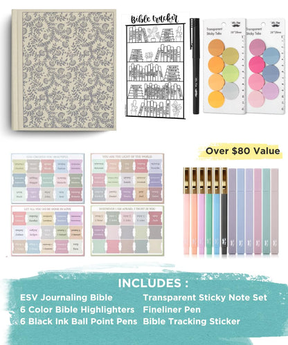 Mr. Pen- ESV Journaling Bible Gift Set for Women, 5-in-1 Note Taking Bundle, Aesthetic Highlighters Pens No Bleed, Tabs, Transparent Sticky Notes, Reading Tracker, Bible Study Accessories