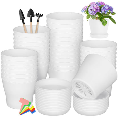 Hahood 36 Pack 5.5 Inch Plastic Plant Pots with Saucers White Flower Plant Container Seed Starting Pots Thickened Seedlings Nursery Pot for Home Garden Indoor Outdoor Flowers