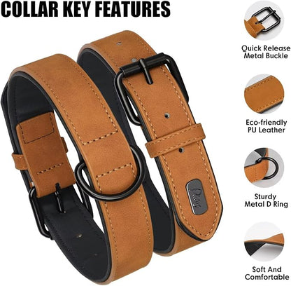 Didog Soft Padded PU Leather Dog Collar, Breathable and Adjustable Dog Collars for Small Dogs, Comfortable for Daily Walk, Light Brown, M Fit Neck 11-14"(10-20 lbs)