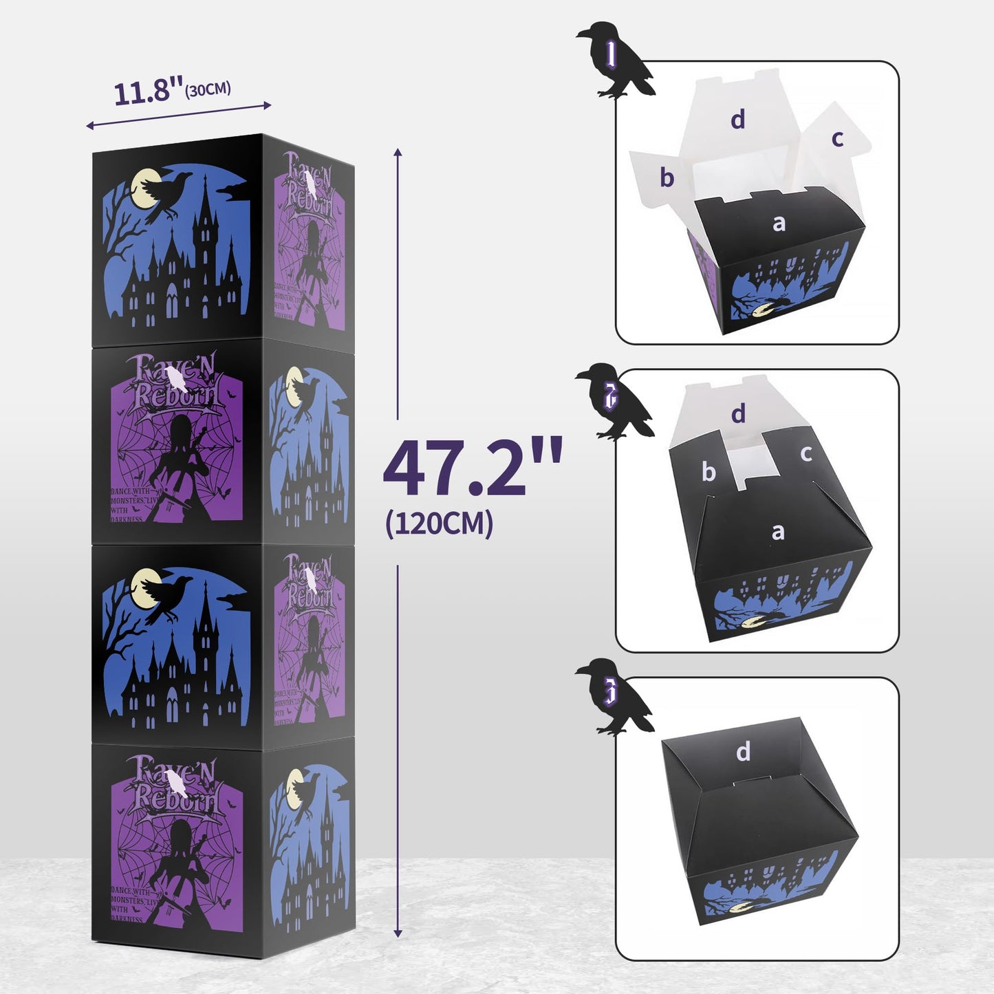CheerBox Gothic Birthday Party Decorations for Girl - 177 Pcs Purple Black Dark Academia Party Supplies with Original Backdrop, Balloon Boxes, 3D Bats, Cake Topper