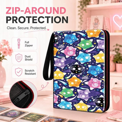 1008 Cute Card Binder 9 Pocket, 3-Ring Trading Card Binder with 56 Page Removable Sleeves, High Storage Waterproof Trading Card Holder Collection Card Album Organizer Case for TCG Cards - Cute