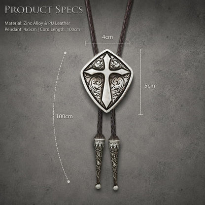 Doitby Vintage Bolo Tie Western Cowboy Cross Bolo Ties Leather Braided Necktie Necklace for Men Women