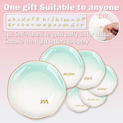 LUCKINEE - Ceramic Jewelry Tray Personalized Ring Dish Trinket Dish Gifts for Women,Birthday Gifts for Mom,Sisters and Friends, with 1pc Gold Puffy Letter Sticker A-Z and 1pc Greeting Card