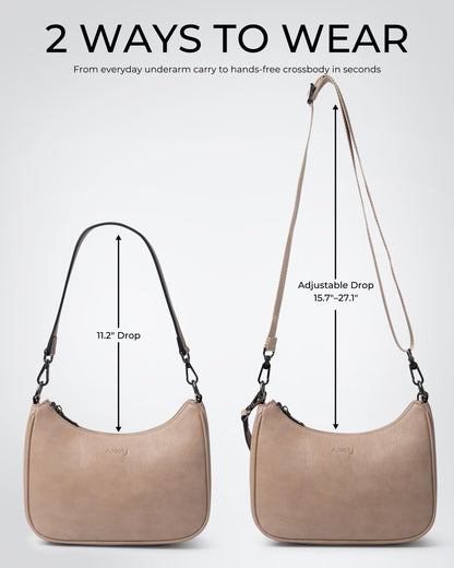 Alldaily Shoulder Bag for Women Hobo Purse Textured Vegan Leather Crossbody Handbag with Removable Adjustable Strap (Oatmeal Beige)