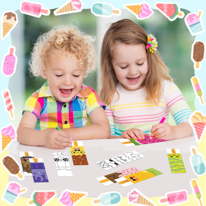 75Pcs Ice Cream Color Your Own Bookmarks for Kids Summer Ice Cream Theme DIY Coloring Blank Bookmark Classroom Art Craft Supplies for Teachers Students Birthday Gift Party Reward Goodie Fillers