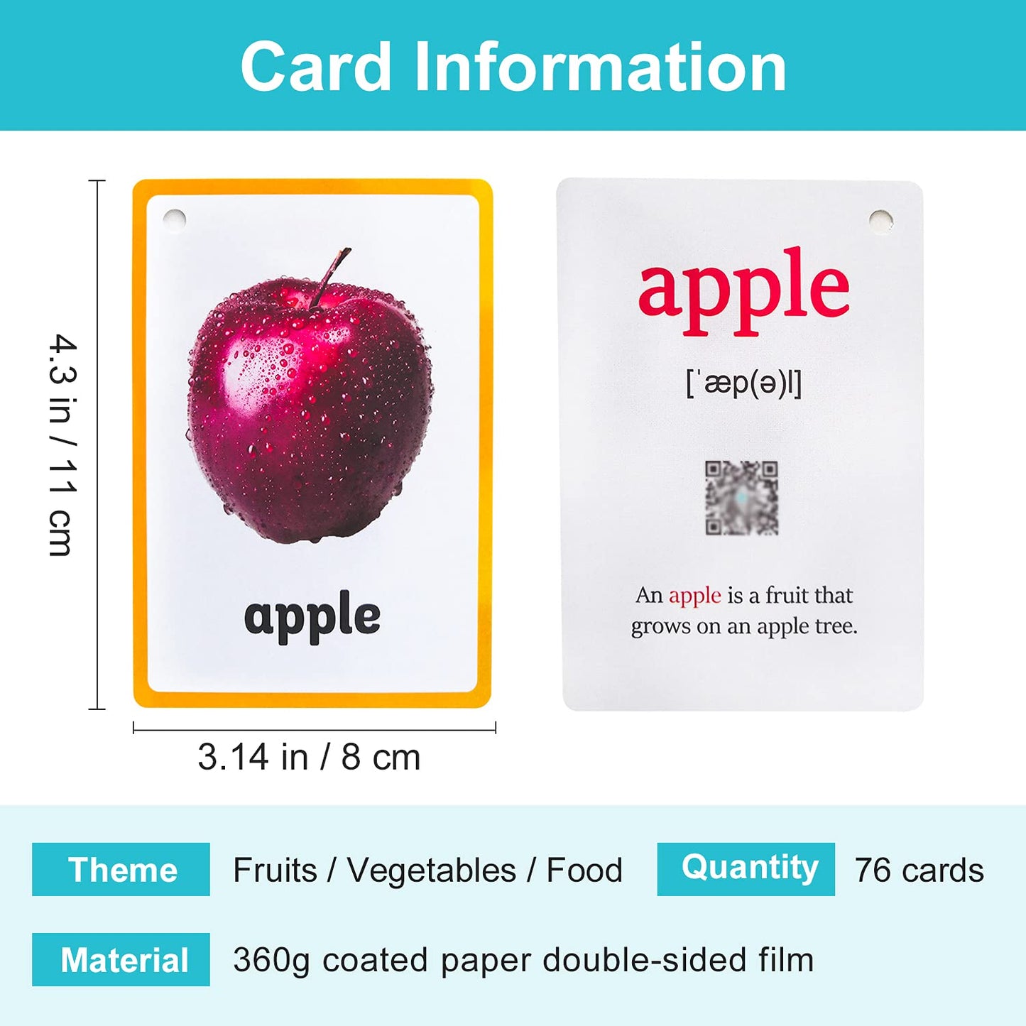 Lilias Fruits Vegetable Food Flash Cards, English Words Learning Pocket Card for Toddlers, Toddler Learning Toys, Learning Supplies for Kindergarten Preschool, 3 Themes Set, (WC003,004,005)