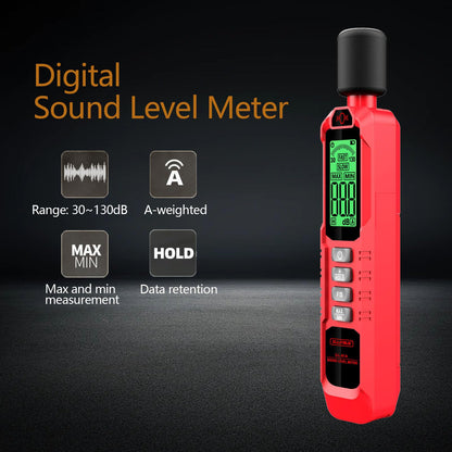 ZLLJYBLG GL81A Decibel Meter, 30-130dB Digital Sound Level Meter with A-Weighted, Fast/Slow Response, Max/Min Hold, Backlit Display, Noise Tester for Home, Work, Factory, Classroom（Red）