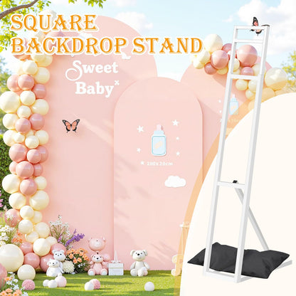 Yudlto 1 Pack White Wedding Backdrop Stand, Adjustable Metal Arch with Foldable Base and Weight Bag, Foam Board Display for Balloon Party and Event Decor (1.15–2m) (1)