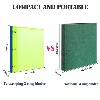 INFUN Telescoping 3 Ring Binder - 4PCS, Flexible Round Binder with Customizable Front Cover and Clear Catalog Pocket, Holds 8.5x11 inch Paper- Green, Red, Orange, Blue