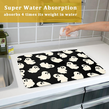 Halloween Ghosts Dish Drying Mat for Kitchen Counter Halloween Cute Ghost Drying Dish Mat 18”x24” Absorbent Microfiber Reversible Kithchen Mats for Countertop Fast Dry Dish Draining Mats for Halloween