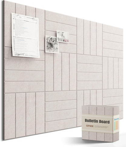 Bounmer Large Cork Board Alternative 48“ x 36”, 12-Pack Felt Bulletin Board Tiles with 60 Safe Removable Adhesive Tabs & 30 Pushpins, Cork Boards for Office Walls Decor (Oatmeal)