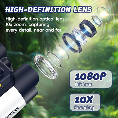 Ahalfcit Binoculars for Kids with Night Vision, 2.4" HD Screen & 10X Zoom for Photo and Video - Outdoor Adventure Binoculars Bird Watching, Camping, Hiking, Gifts for Kids Ages 4+ (White)