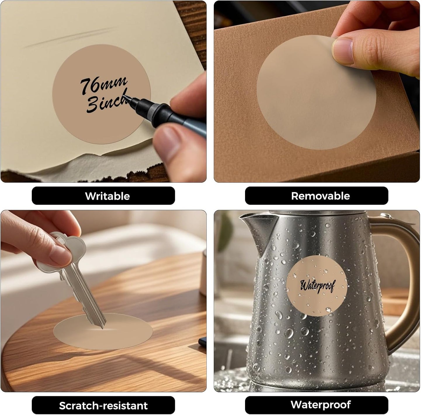 500 PCS Circle Dots Stickers 3 Inch Vinyl Kraft Round Labels Removable Waterproof Color Coding Floor Sticker Roll for Inventory School Marking Organization