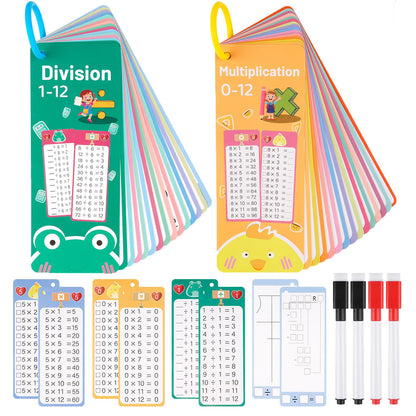 PEASUG Multiplication and Division Flash Cards 30 Pcs, 0-12 Math Flash Cards with 4 Dry Erase Pens 2 Rings, Educational Time Table Flash Cards for 1st-3rd Graders Multiplication Game