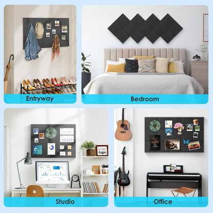 Bulletin Board 47" X 24" Cork Boards for Wall Alternative 8 Pack Grey Non-Stripe Felt Bulletin Board 48 Safe Adhesive 35 Push Pins for Office School Home Room Decor